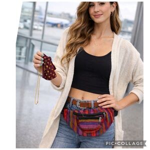 GANESHA FINE ART CAMBODIAN HANDMADE SILK JEWELRY ROLL CASE & FANNY PACK BUNDLE